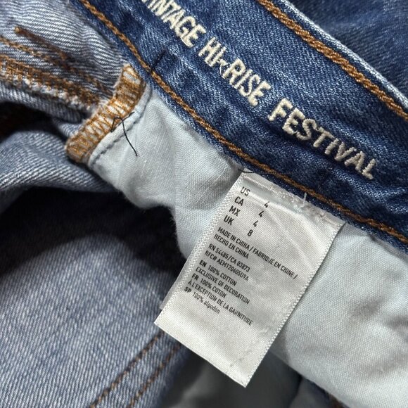 American Eagle Jean Shorts 4 Womens Blue Cut Off Vistage Festival High Rise - Picture 7 of 8